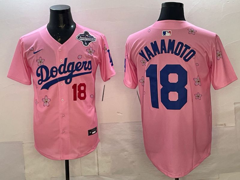 Men Nike 2026 Los Angeles Dodgers #18 Yamamoto Pink Sakura Edition Game MLB Jersey 03->los angeles dodgers->MLB Jersey